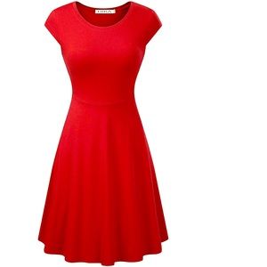 Red Cap Sleeve Fit and Flare Dress